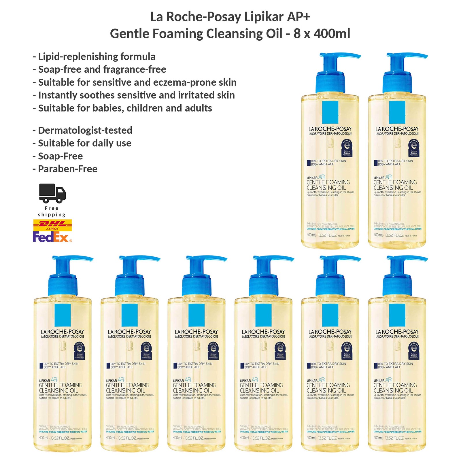 La Roche-Posay Lipikar AP+ Gentle Foaming Cleansing Oil 8x400ml