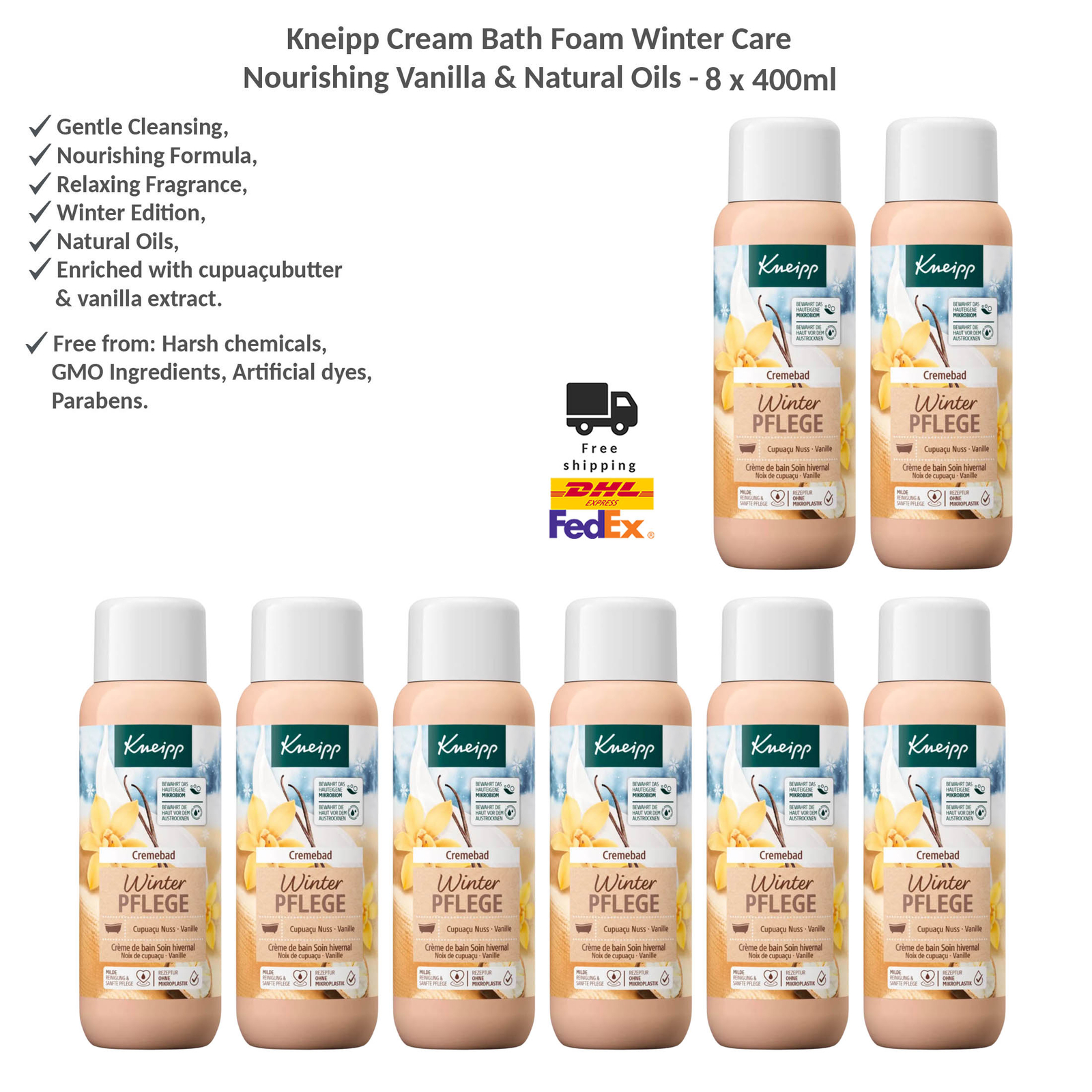 Kneipp Cream Bath Foam Winter Care Nourishing Vanilla & Natural Oils 8x400ml