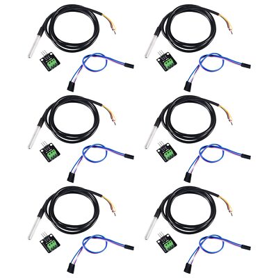 6pcs DS18B20 Temperature Sensor Module Kit with 1 m/ 3.2 Ft Waterproof Digita...