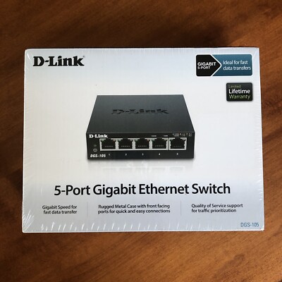 D-Link 5 Port Gigabit Unmanaged Metal Desktop Ethernet Switch DGS-105 New/Sealed