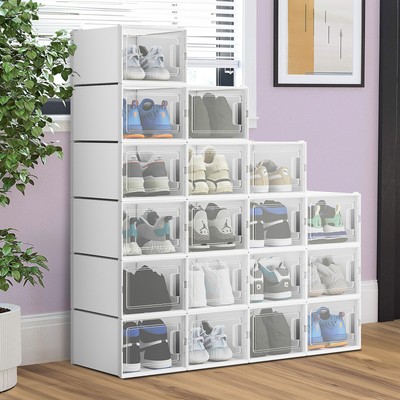 TAUS 18PCS Shoe Storage Box Stackable Plastic Shoe Storage Organizers for Home