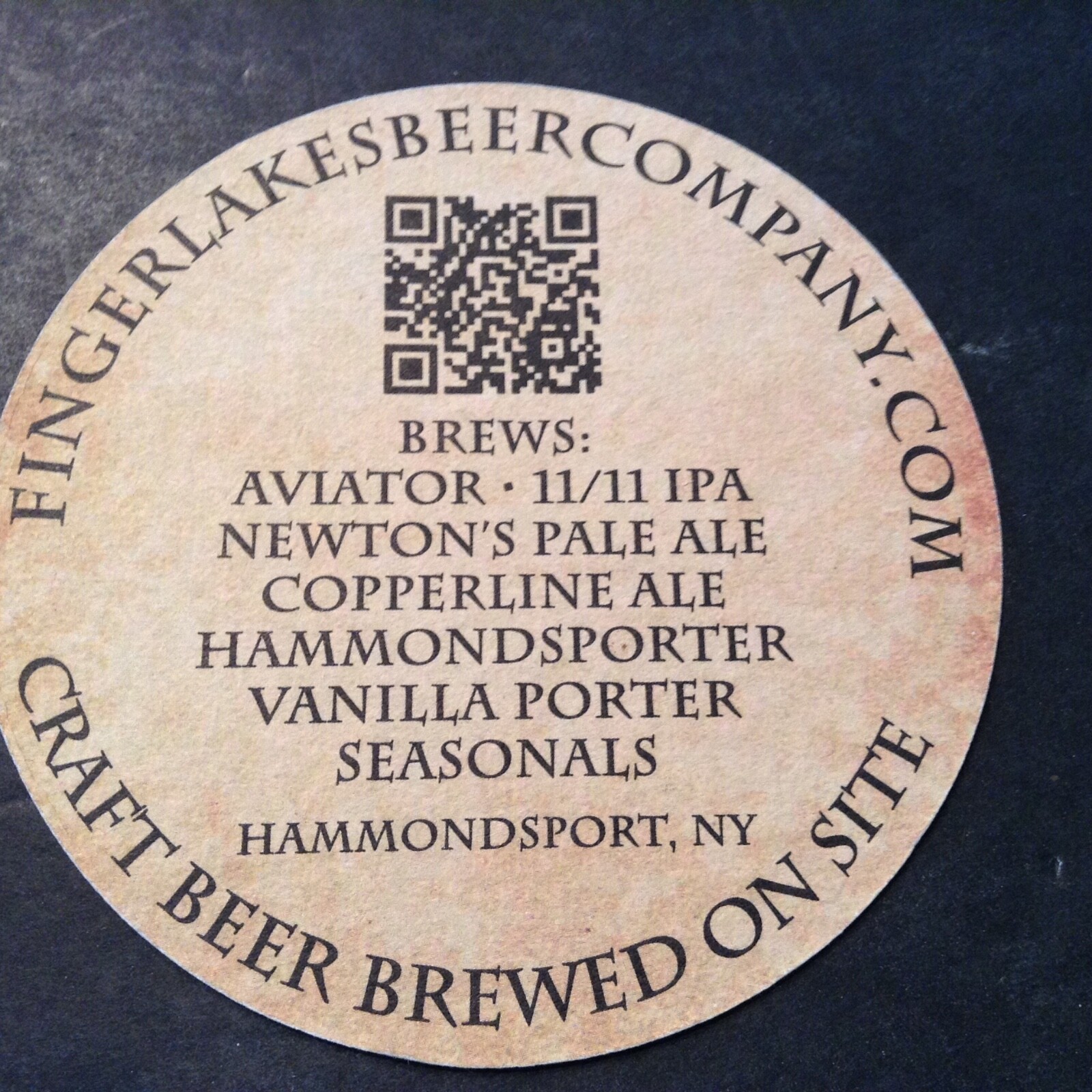 Beer Memorabilia Coaster/Mat FINGER LAKES BEER COMPANY, HAMMONDSPORT, NY