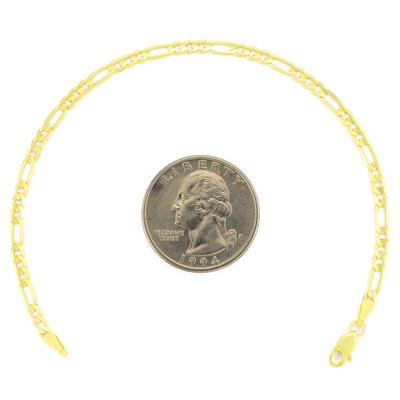 Pre-owned Nuragold 14k Yellow Gold Solid 3.5mm Mens Figaro Chain Link Bracelet Lobster Clasp 8"