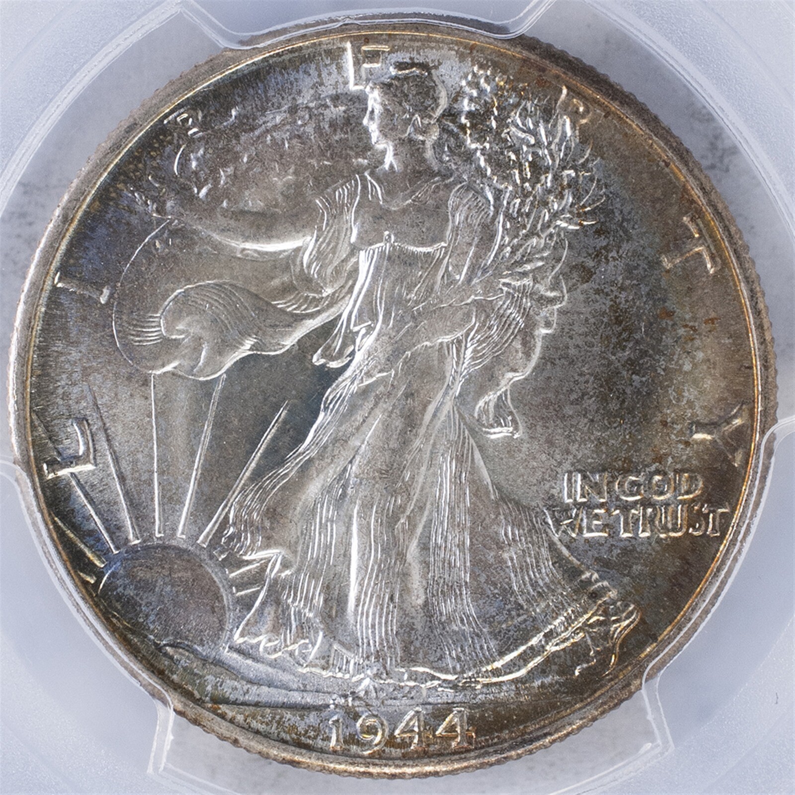 1944 D Walking Liberty Half PCGS MS66 Pretty Peripheral Obverse Toning