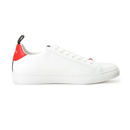 Pre-owned Versace Men's 100% Leather White Logo Print Fashion Sneakers Shoes In White/red