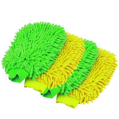 Microfiber Soft Car Wash Chenille Mitt - Hand Wash Gloves (Yellow&Green) 4 Pack
