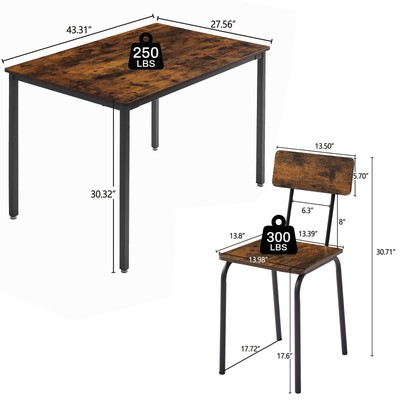 5-Piece Dining Table Set Industrial Style with Backrest Chairs, Rustic