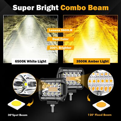AUXBEAM 4" LED Work Light Bar Spot Cube Pods White Amber Strobe Fog Driving Lamp