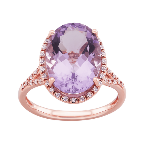 Pre-owned Welry Pink Amethyst Oval-cut Halo Ring With Cz In 10k Rose Gold, Size 7