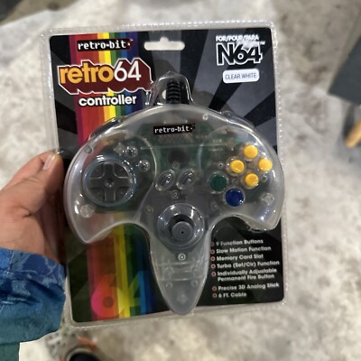 Retro-Bit N64 Tribute Retro 64 Wired Controller CLEAR WHITE MODEL