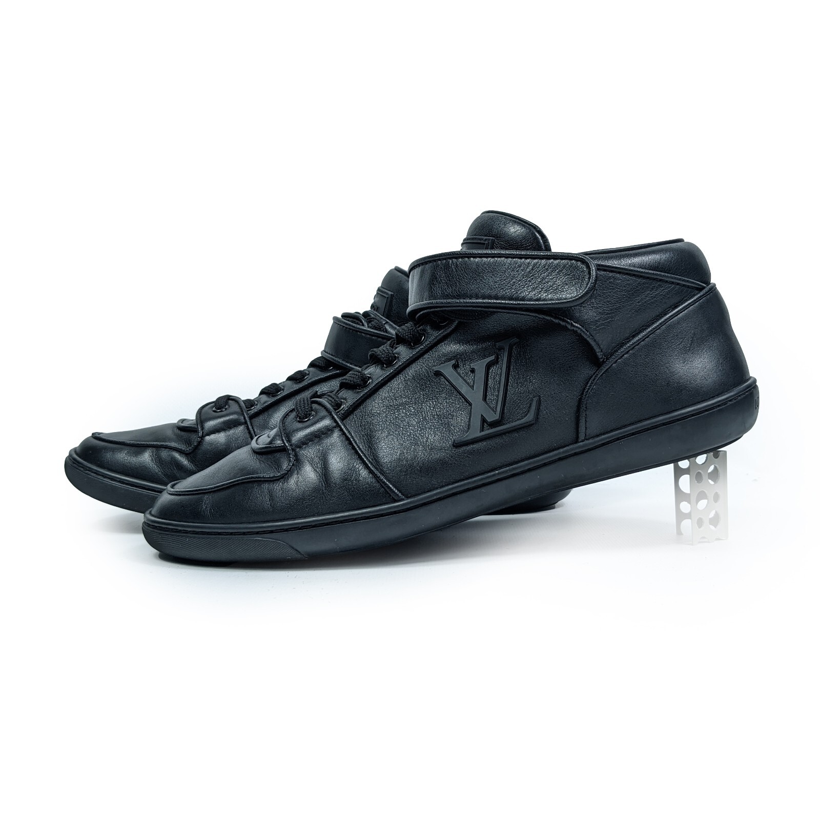 LOUIS VUITTON women's black leather LV logo hi-top sneakers