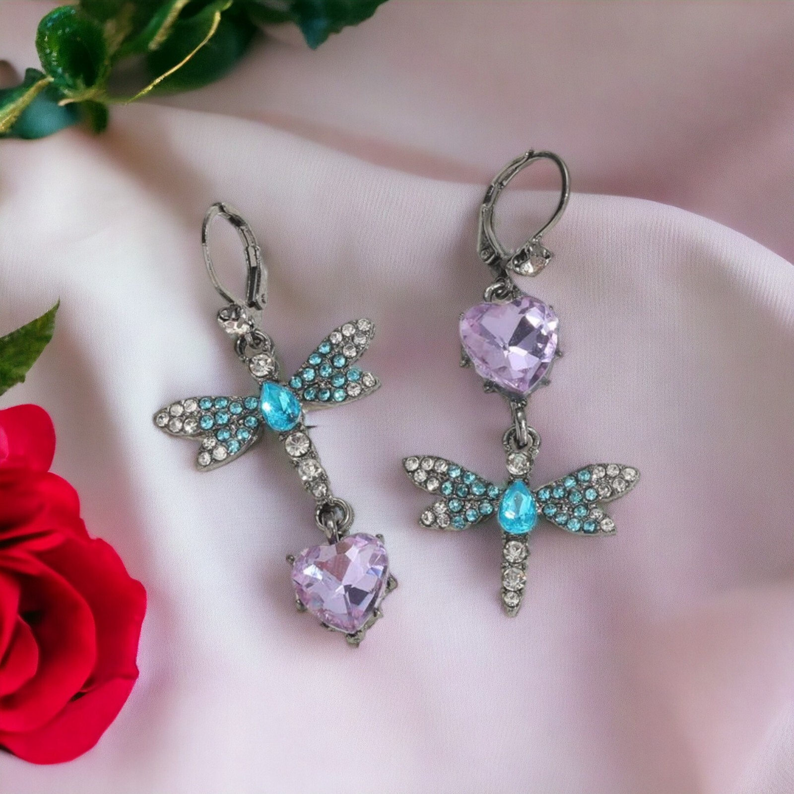 Betsey Johnson CZ & Butterfly Double Mismatch Drop Earrings | Perfect Gift