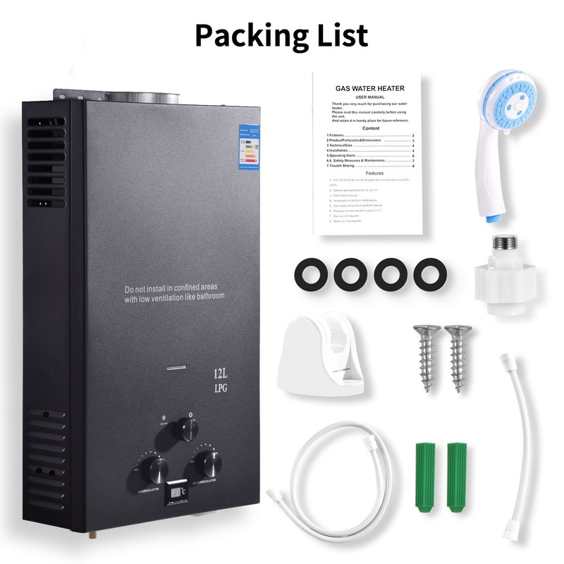 12L Tankless Water Heater Propane Gas 3.2GPM Instant LPG Hot Water Boiler Shower