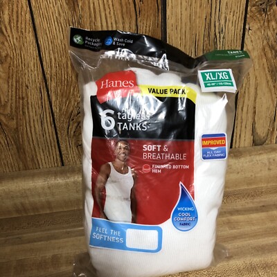 Hanes Men's 6-Pack Comfort Soft Tagless Tanks White Size XL 46-48  New