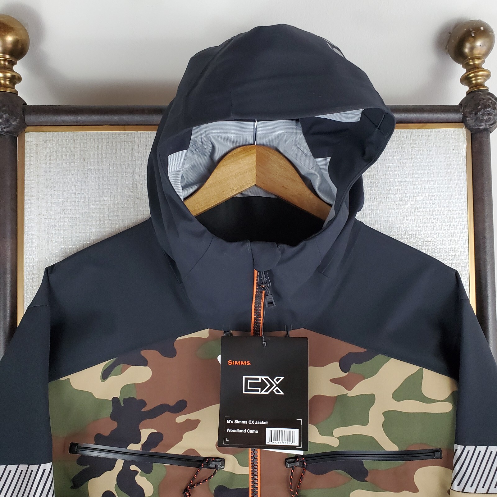 Pre-owned Simms $449  Mens Size Medium 30k Waterproof Woodland Camo Cx Jacket Hood In Multicolor