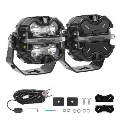 Square LED Auxiliary Driving Lights For Off Road 4WD SUV ATV 270° Beam 19200LM