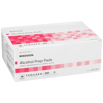 McKesson Sterile Alcohol Prep Pad Medium Nonwoven Gauze 58-204 Case of 4000