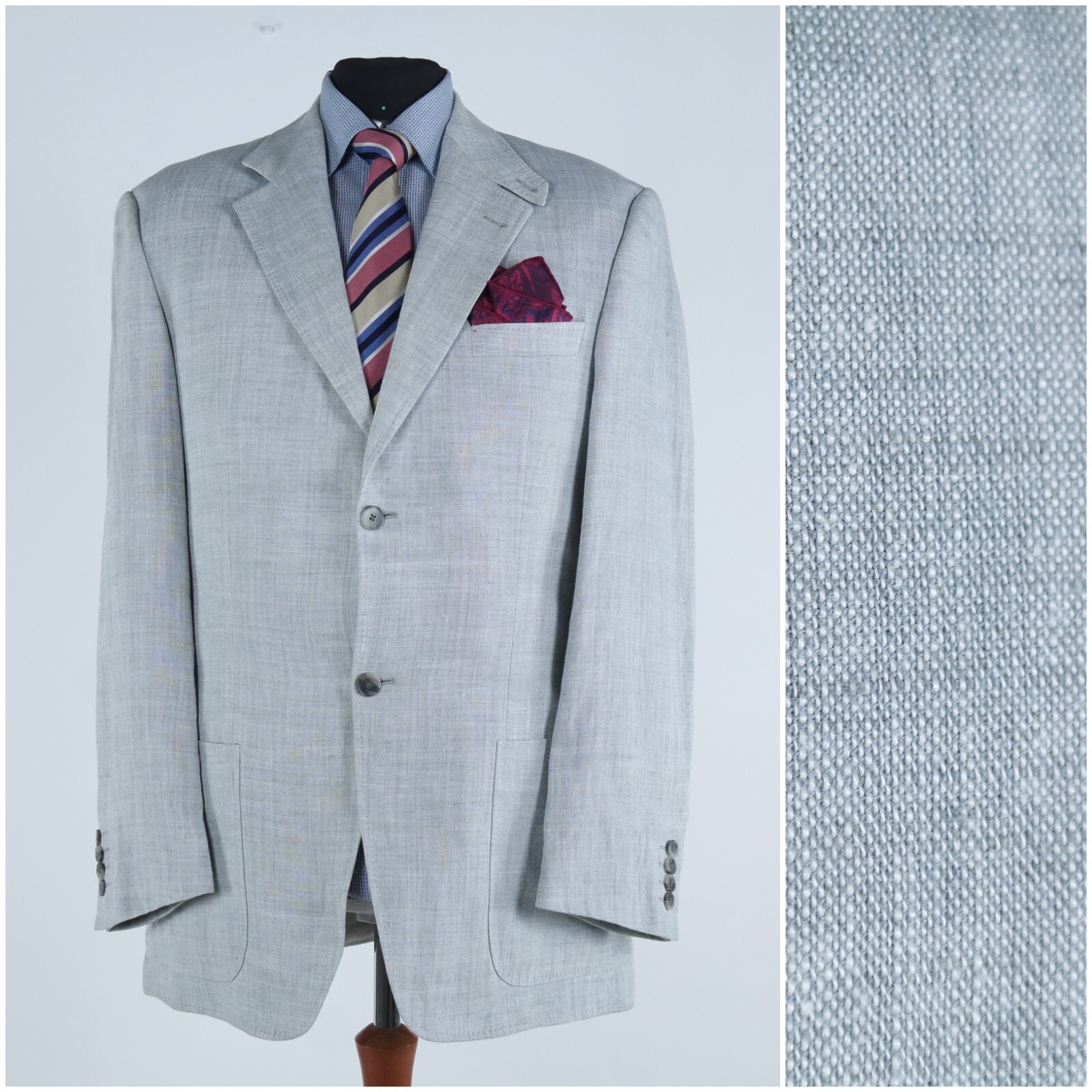 Mens Summer Blazer 44L UK Size PIERRE LAFFITTE Grey Linen Sport Coat Jacket