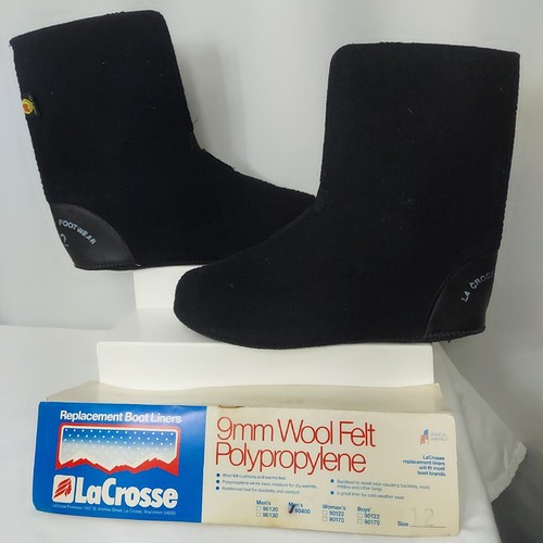 LaCrosse Replacement Boot Liners 9mm Wool Felt Mens Size 12 Black 90400