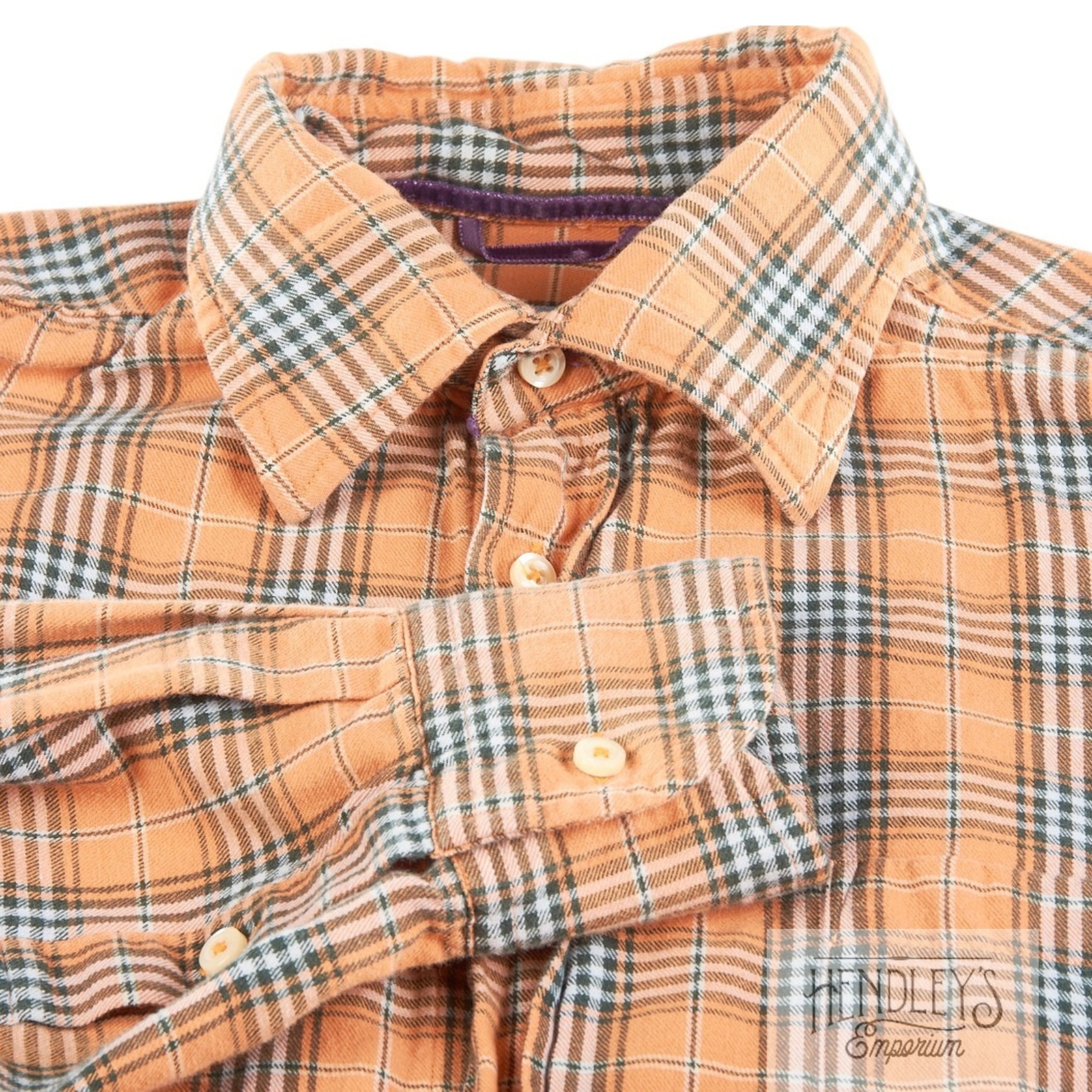 MASON'S Shirt S in Pumpkin Orange Black Plaid Cotton Flannel ITALY