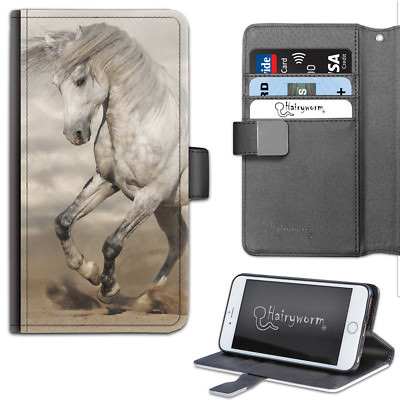 Grey And White Horse Pony On Sand PU Leather Wallet Phone Case;Flip Case/Cover