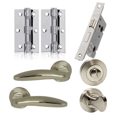 UAP Lancer Door Handles Pair Complete Bathroom Set Polished Chrome/Satin Nickel
