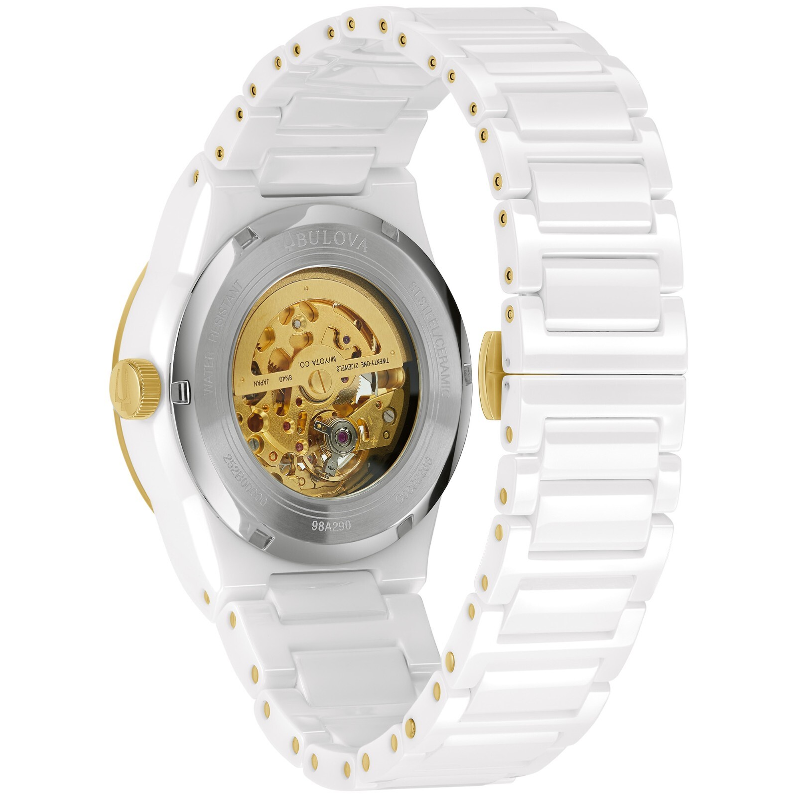 Pre-owned Bulova Men Automatic Modern Millennia White Ceramic Skeleton Watch 41mm 98a290