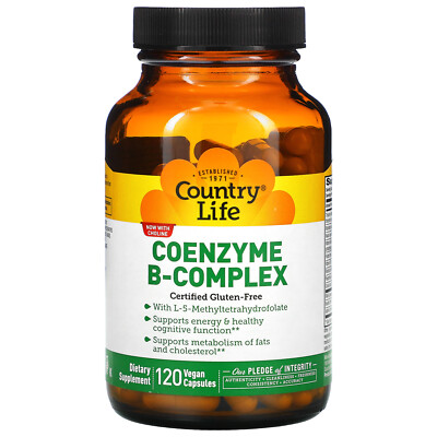 Country Life Coenzyme B-Complex 120 веганских капсул без глютена, качество GMP