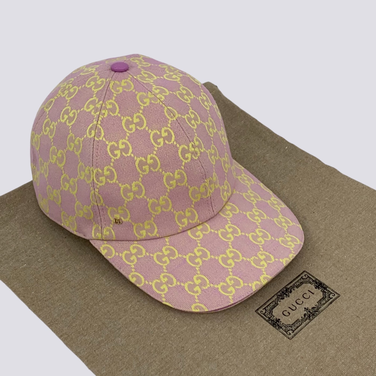 Gucci GG Monogram Canvas Cotton Baseball Cap Head Hat Lilac