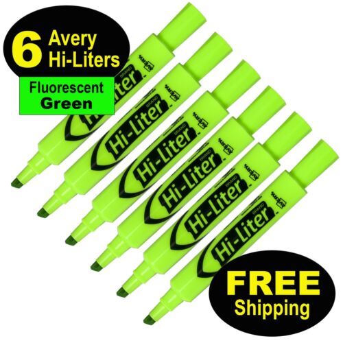Avery Hi-Liter 24020 Fluorescent Green, Chisel Tip, Pack of 6
