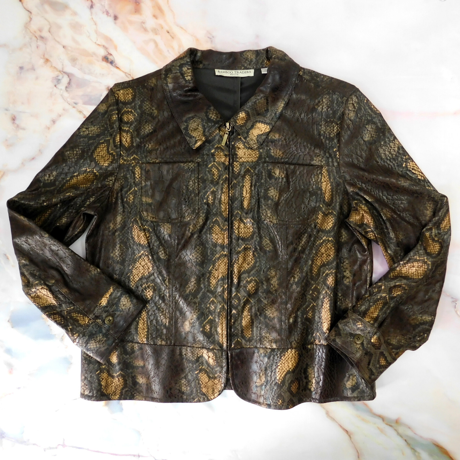 VTG Metallic Bamboo Traders Jacket Snake Print Zip Long VTG Metallic Bamboo Traders Jacket Snake Print Zip Long