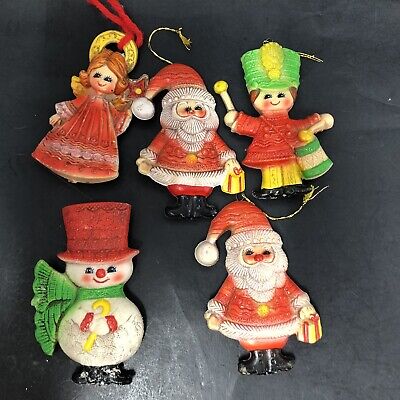 Vintage Blow Mold Christmas Ornaments Japan Drummer Boy Angel Snowman Santa