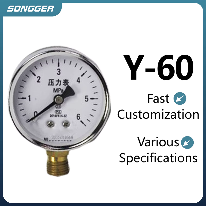 Y-60 Analog Mechanical Pressure Gauge Axial and Radial Mount Vacuum Negative Pre