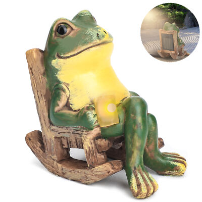 Frog Garden Statue with Light Lawn Ornament Garden Figurine Light Yard Art Decor