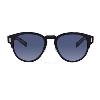 Pre-owned Dior Unisex Round Designer Sunglasses 52mm "black Tie" Black & Blue Mirror