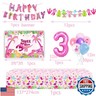 Pink Three Dino Rex Birthday Party Decorations Dinosaur 3rd Birthday Décorations Three inspired Rex Birthday Party Supplies include balloon backdrop knive fork spoon plate napkin cup tablecloth
