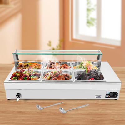 Commercial 6 Pans Bain-Marie Buffets Countertop Steam Table Food Warmer 1.2KW 