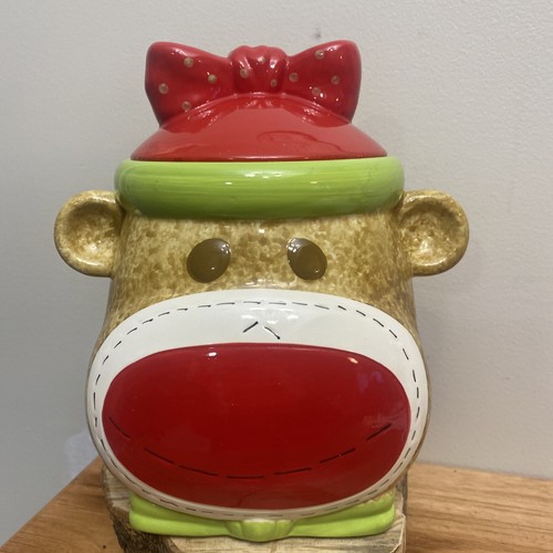 Sock Monkey Real Home Earthenware Ceramic Cookie Jar Canister
