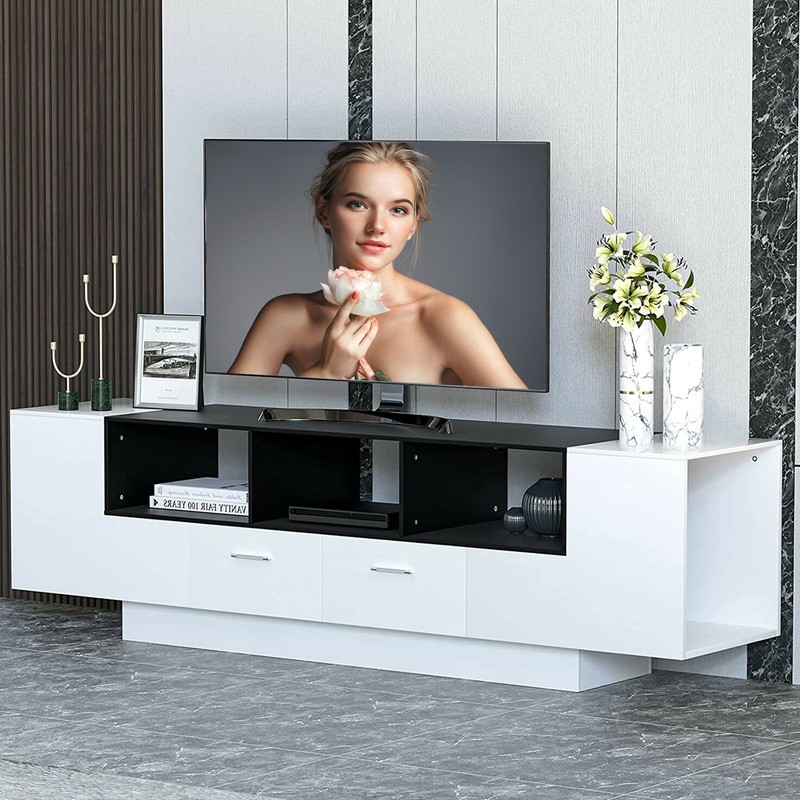 Media Entertainment Console Units With 2 Drawers 5 Shelves F