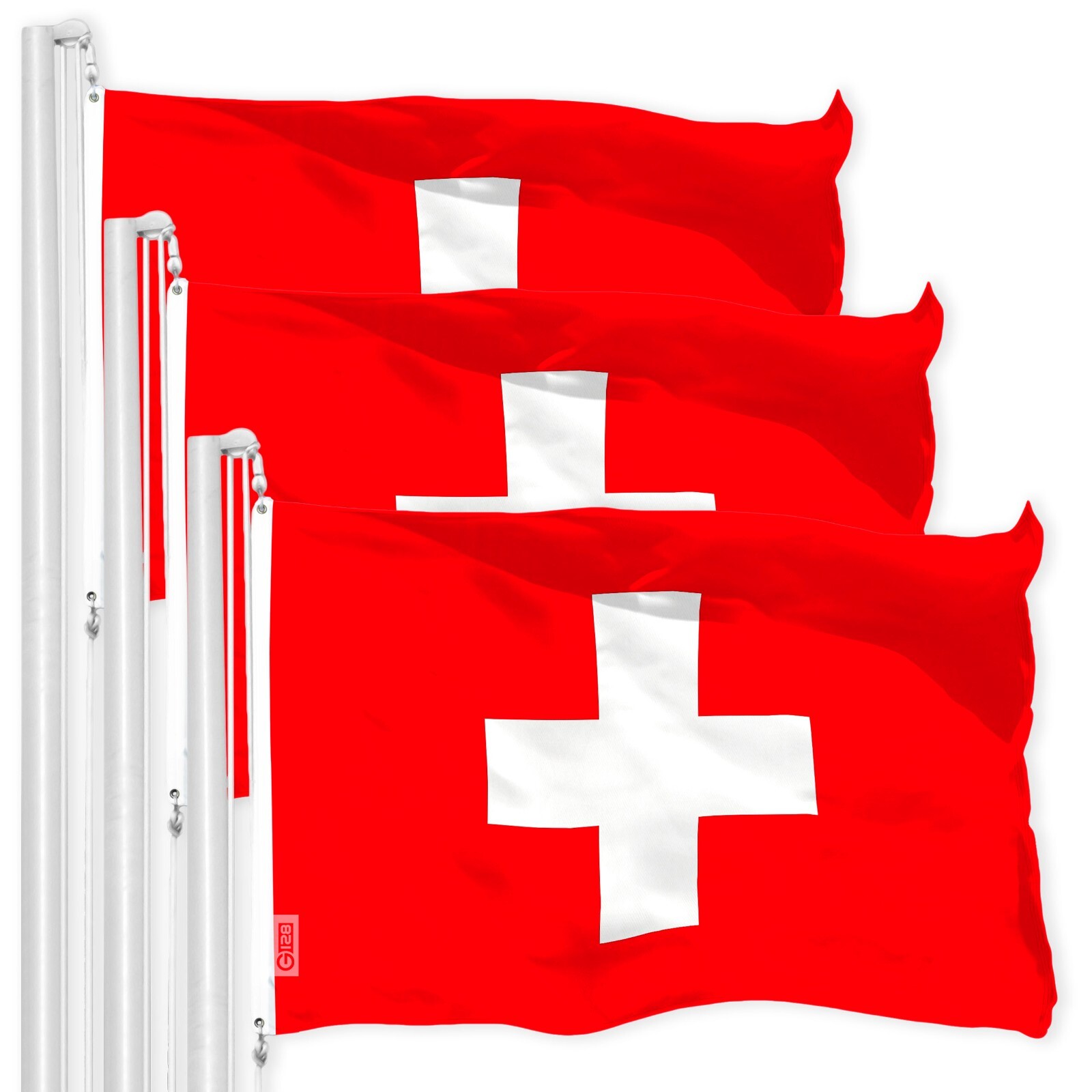 NEW G128 Switzerland Flag 3-Pack 3x5 FT, Swiss Printed 150D