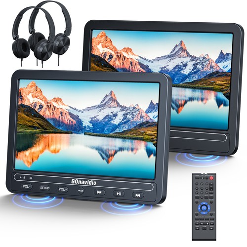 2 GOnavidio 10.5" Dual Screen Car DVD Player Portable Battery USB SD W/Headsets