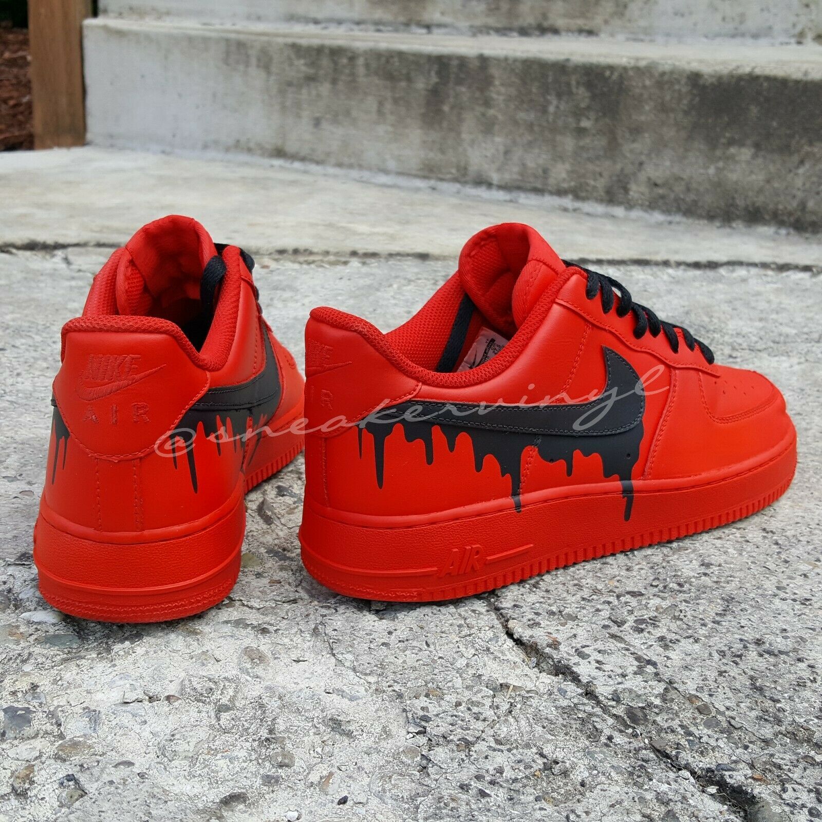 Pre-owned Nike Air Force 1 Custom Hand Painted Sneakers Triple Red Black Drip Shoes Art