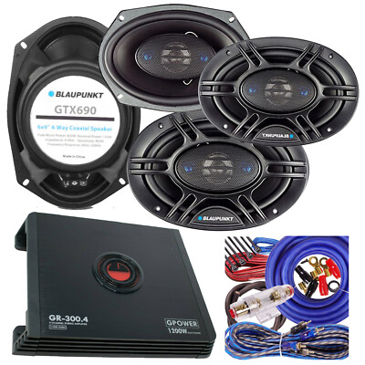 4x Blaupunkt GTX690 900W 6''x9'' Speakers + Gravity GR300.4 1200W Amp + Amp Kit