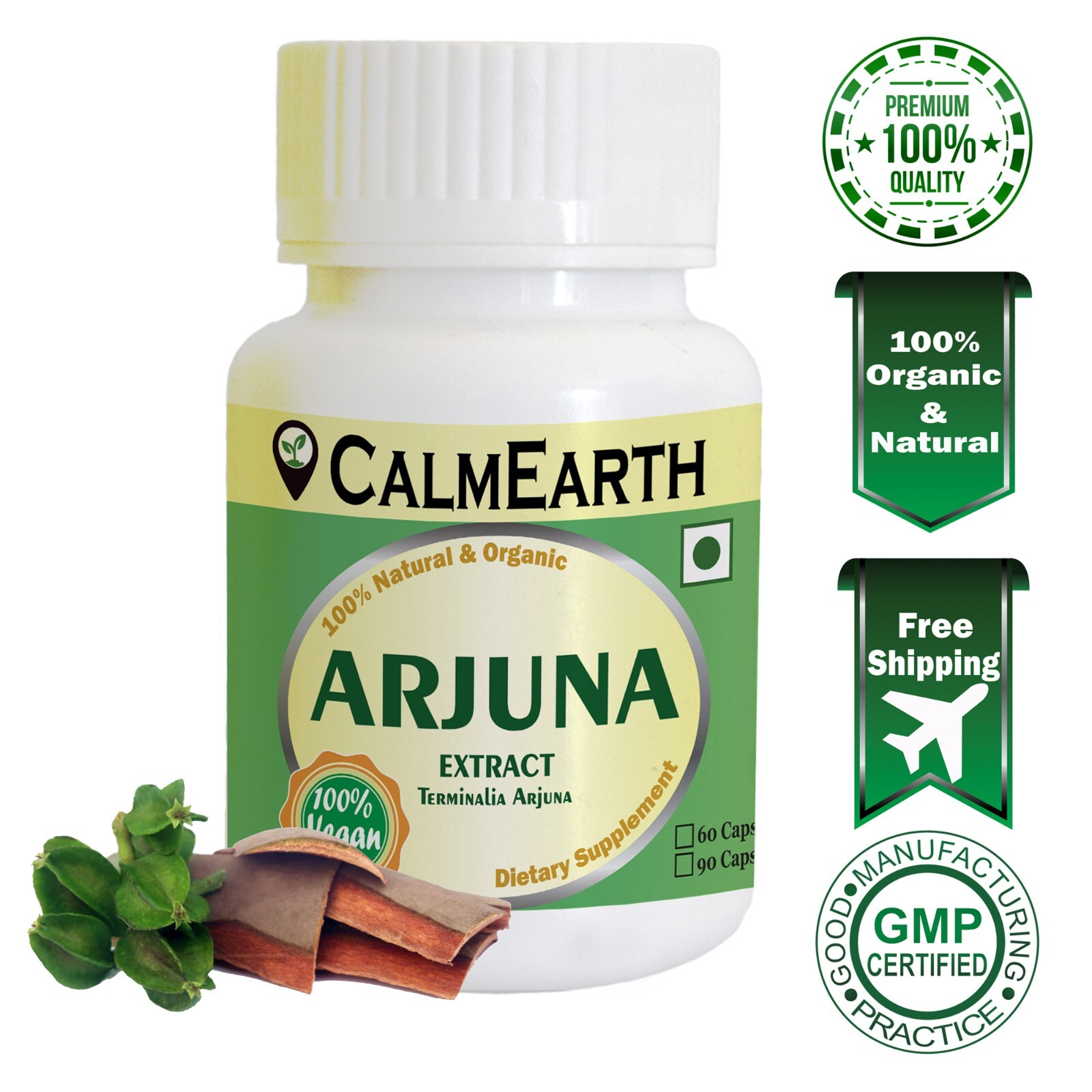 CalmEarth Arjuna Terminalia Arjuna Bark Extract Capsule 10:1 Eq. to 5000mg