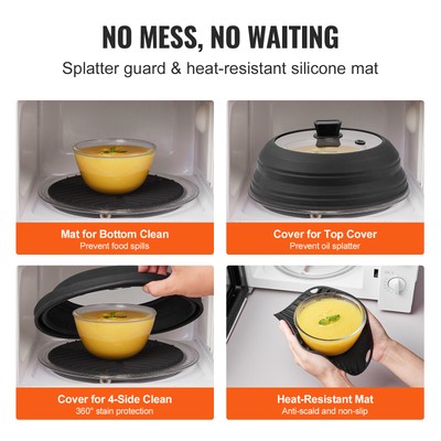 Microwave Splatter Cover & Mat 10.8" Collapsible Microwave Food Lid 500°F