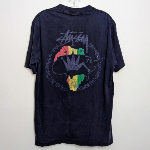 Vintage Stussy 80s One World One Love Faded Single Stitch T Vintage Stussy 80s One World One Love Faded Single Stitch T