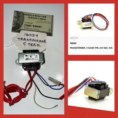 16034 Nieco Transformer, 115/230V Pri, 24V Sec, 5Va Genuine OEM NC16034