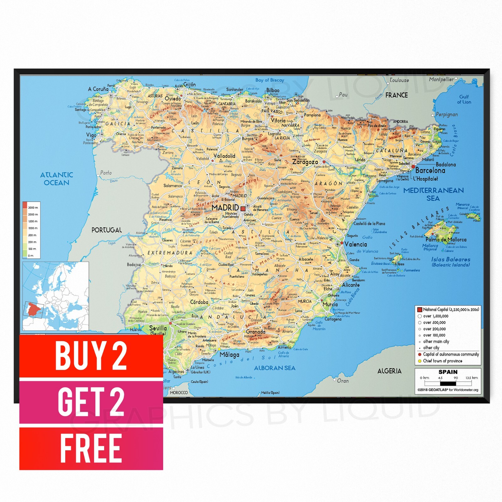 map-of-spain-portugal-showing-major-citys-and-towns-poster-a5-a4-a3-ebay