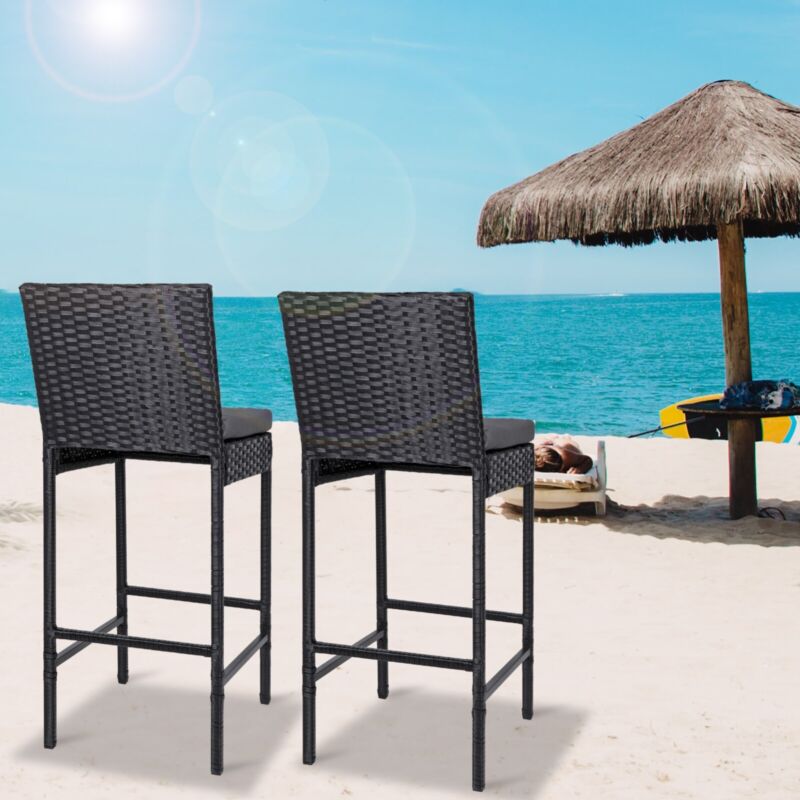 Outdoor Wicker Bar Stools with cushions, 2 pack