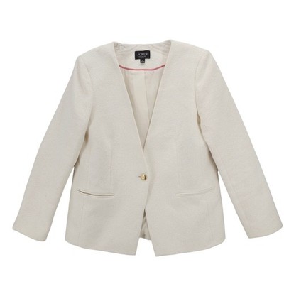 J. CREW Collection Alfie Collarless Blazer Cotton Blend Boucle Ivory Size 10